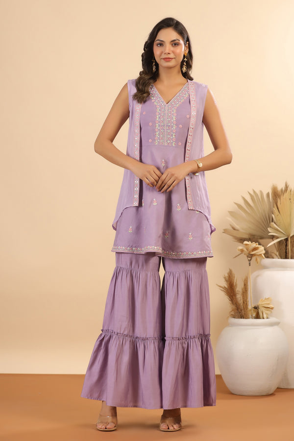 LAVENDER EMBROIDERED ZARI CO-ORD SET