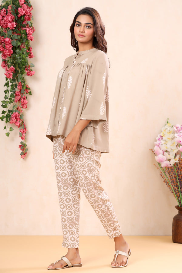 BEIGE MOTIF  PRINTED CO-ORD SET