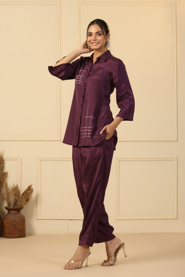 MULBERRY ZARI EMBROIDERED CO-ORD SET