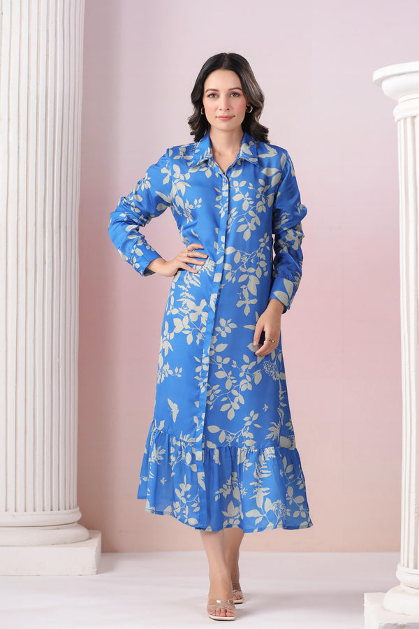 CELESTIAL BLUE BUTTON DOWN TIER DRESS