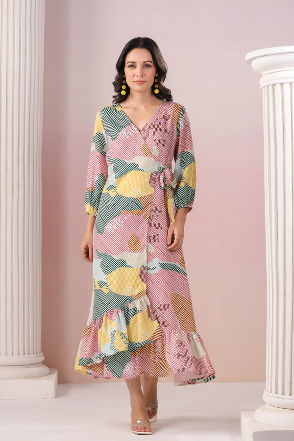 FLAMBOYANT MULTICOLORED WRAP DRESS